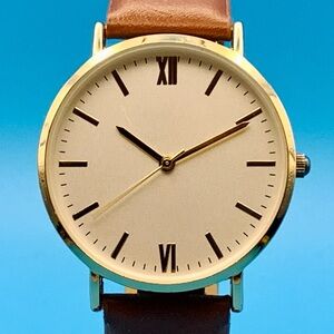 Men’s Fashion Quartz Wristwatch Japan Movt Faux Leather Band Working New Battery